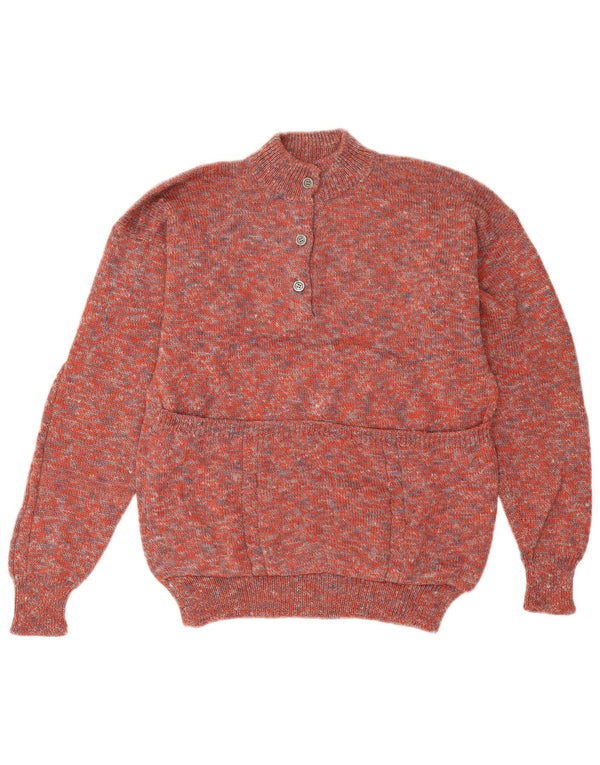 Vintage Womens Button Neck Jumper Sweater UK 14 Large Red Flecked