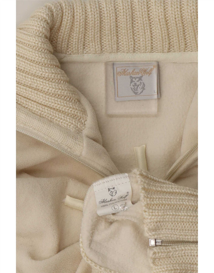 Vintage fleecejakke til kvinder UK 14 Large Off White Geometrisk Polyester