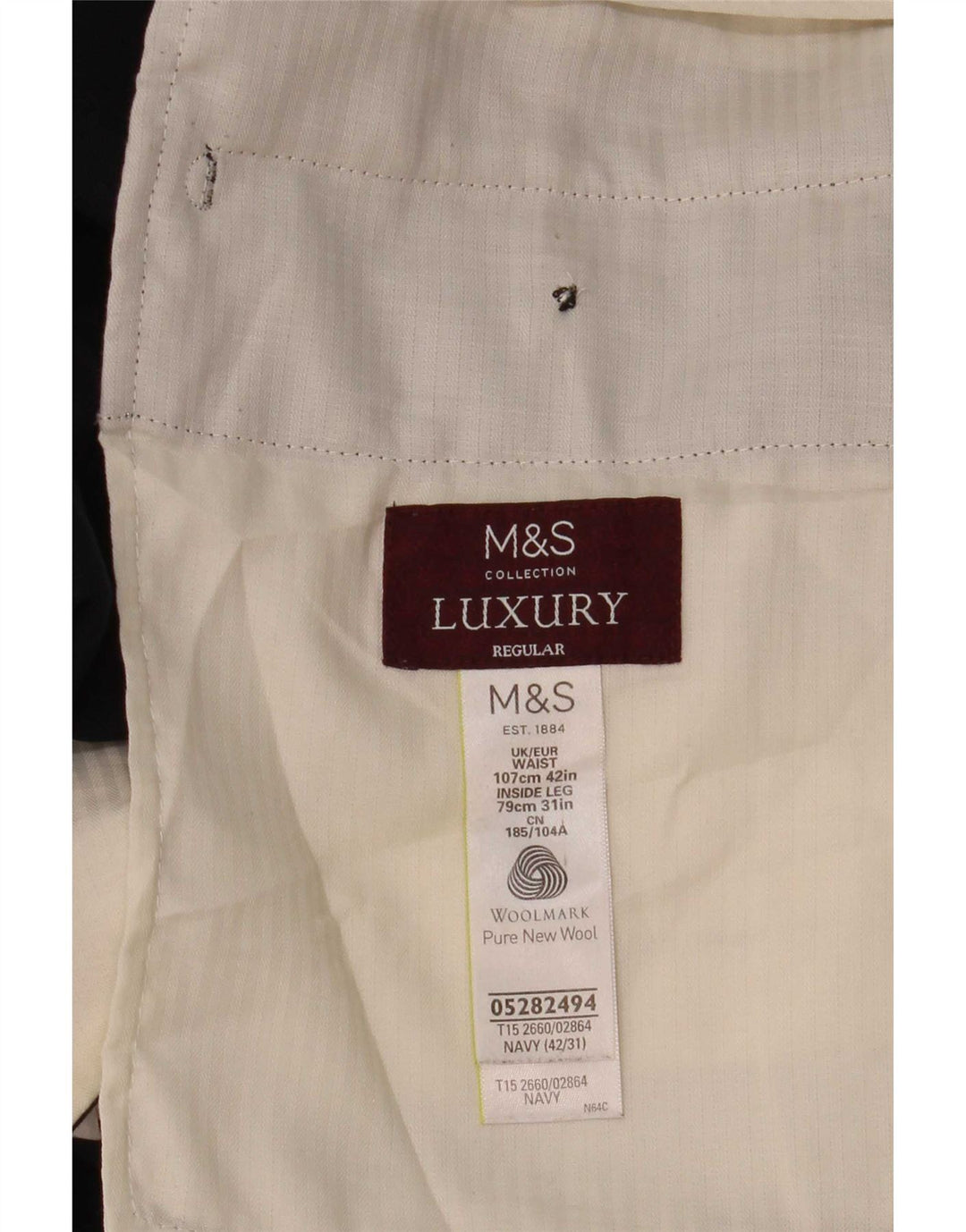 Marks & Spencer Herre Regular Fit Suit Bukser W42 L31 Marineblå Uld
