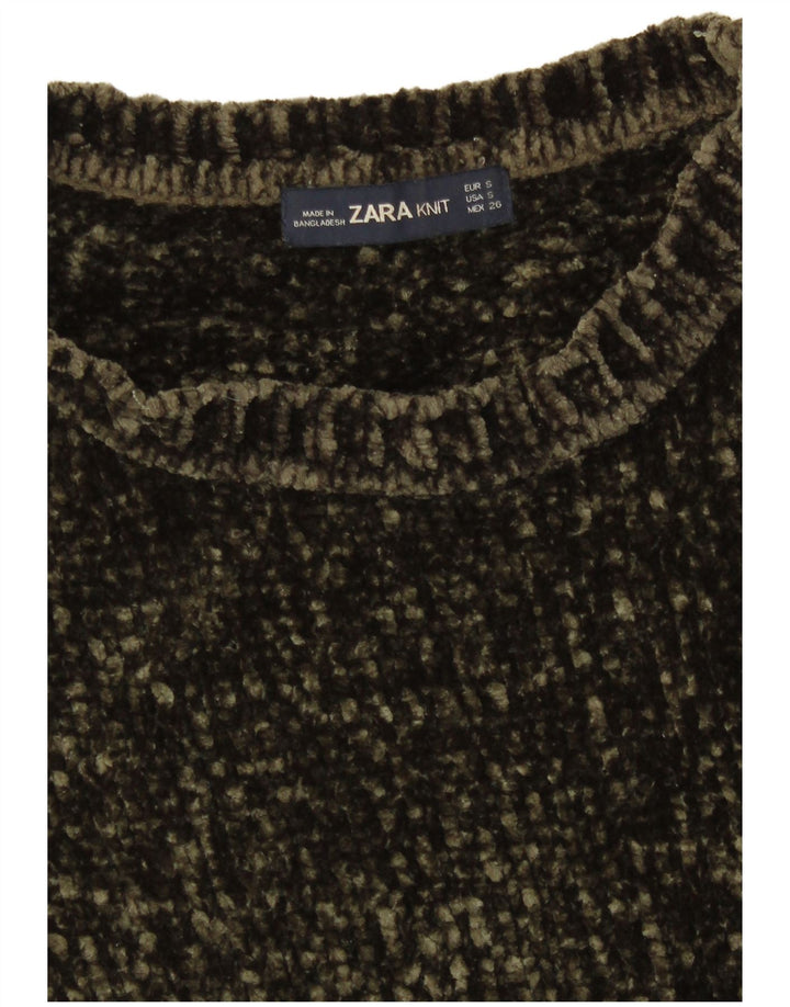 Zara Dame Oversized Boat Neck Jumper Sweater UK 10 Small Khaki Polyester