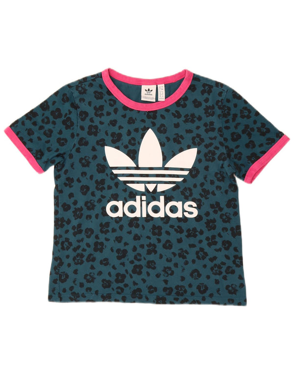 ADIDAS Grafisk T-shirt top til kvinder DK 8 Small Green Animal Print Bomuld