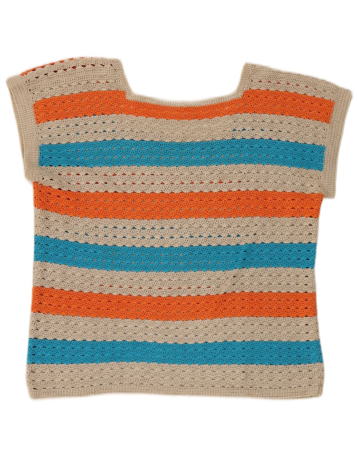 Vintage Dame Kortærmet Boat Neck Jumper Sweater UK 14 Large Multicolou