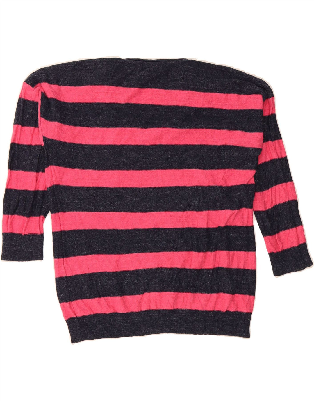 CHAPS Womens 3/4 Sleeve V-Neck Jumper Sweater UK 14 Medium Pink Striped Vintage Chaps and Second-Hand Chaps from Messina Hembry 