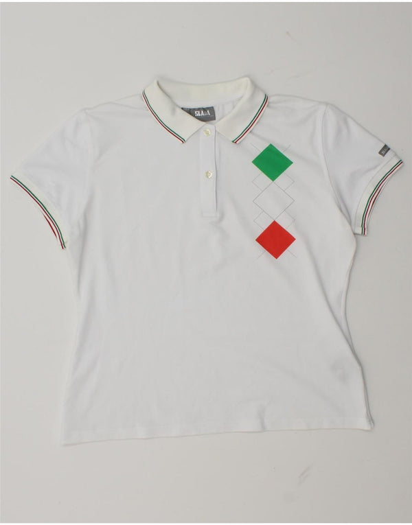 Slam Dame Polo Shirt UK 14 Large White Argyle/Diamond Polyamide