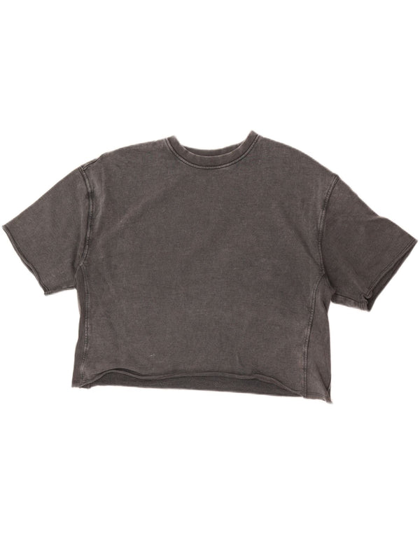 Zara Womens Crop T-Shirt Top UK 14 Medium Grey Bomuld