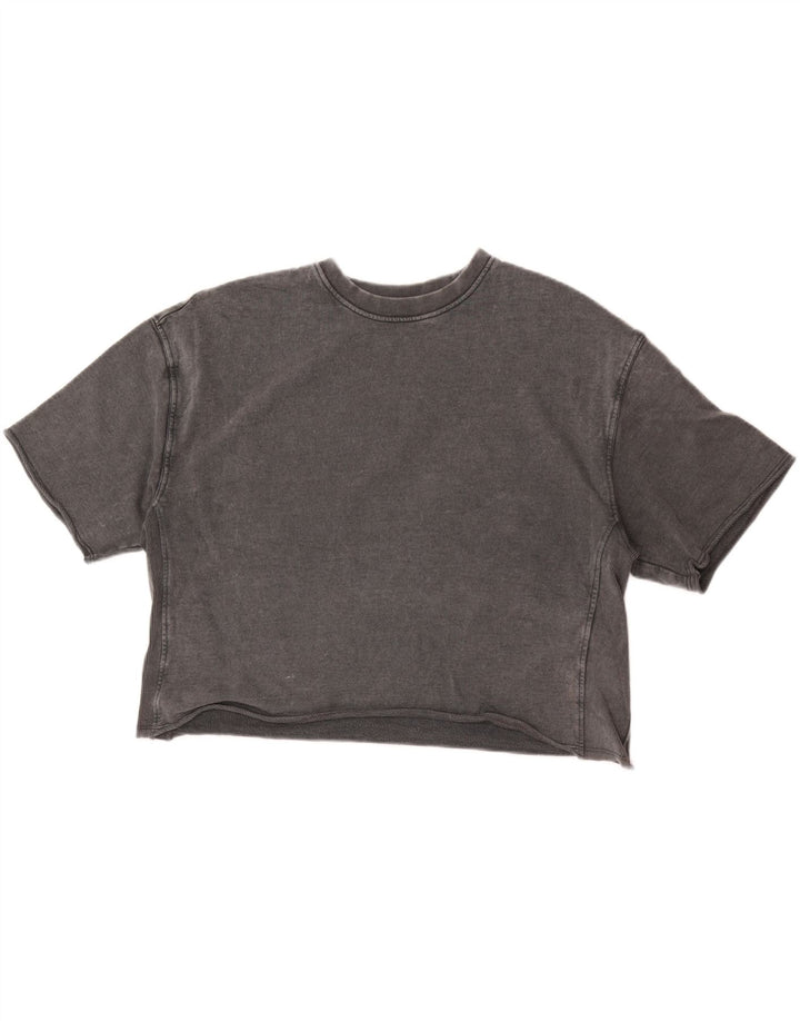 Zara Womens Crop T-Shirt Top UK 14 Medium Grey Bomuld