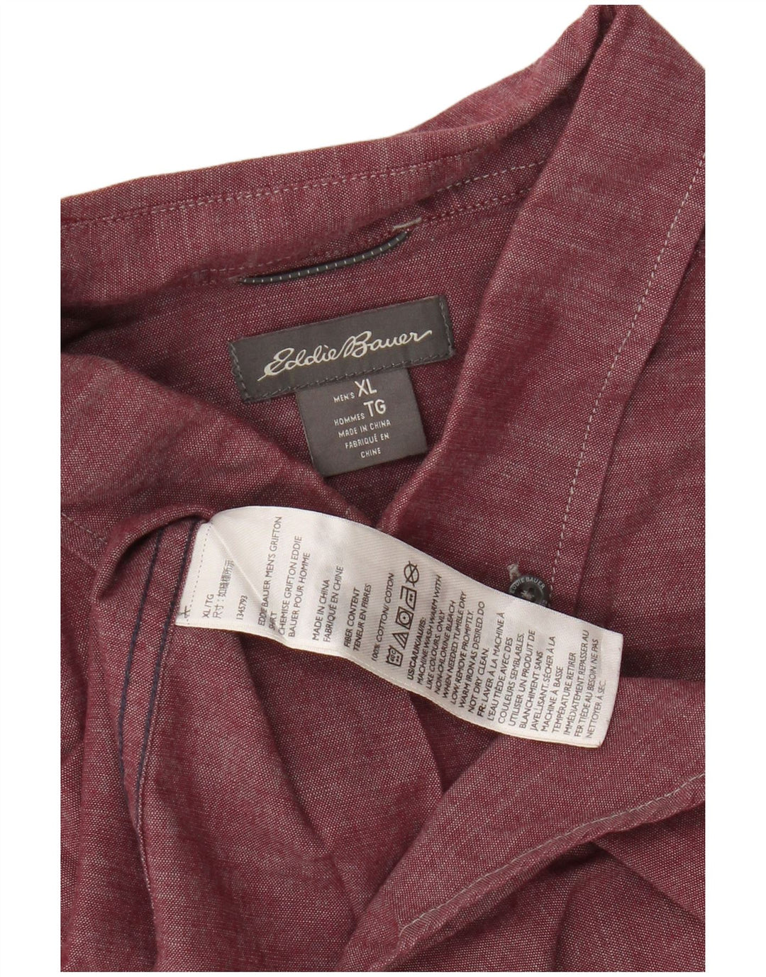 EDDIE BAUER Kortærmet herreskjorte XL Bourgogne bomuld