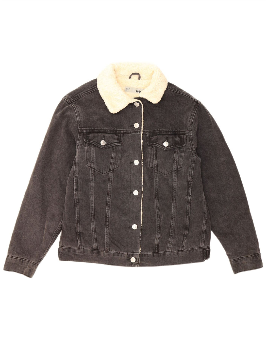 Topshop Dame Oversized Sherpa Denim Jacket UK 6 XS Grå Bomuld