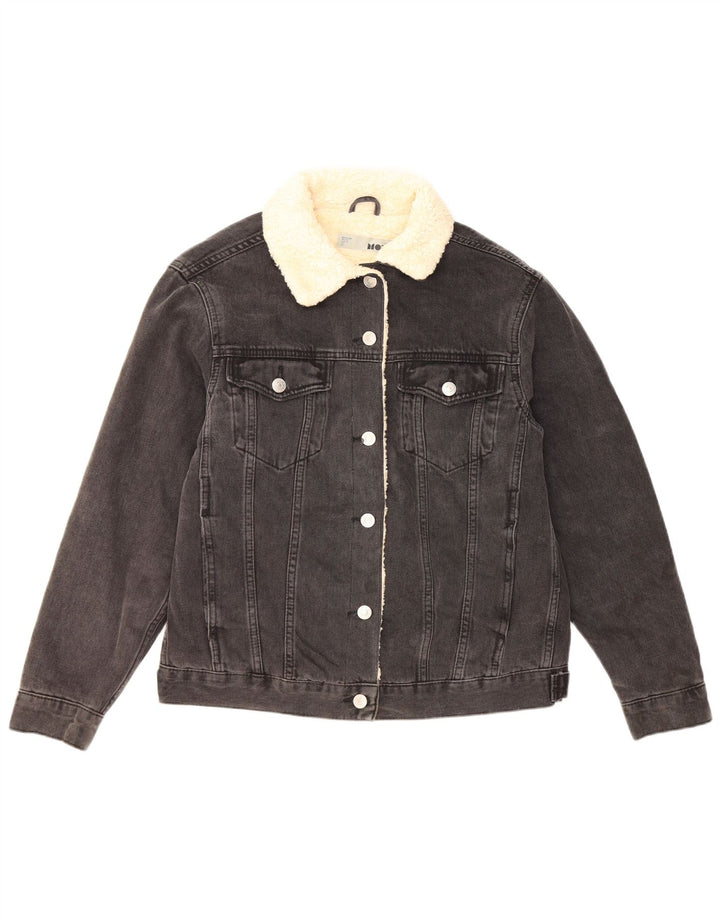 Topshop Dame Oversized Sherpa Denim Jacket UK 6 XS Grå Bomuld