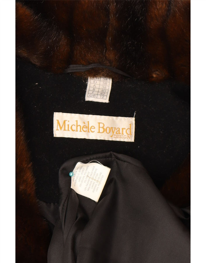 Michele Boyard Dame Hætte Oversized Overfrakke UK 12 Medium Sort Uld