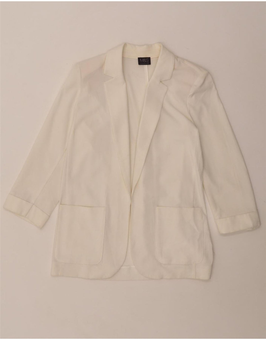 MARKS & SPENCER Dame 3/4 ærmet åben blazerjakke UK 12 Medium White