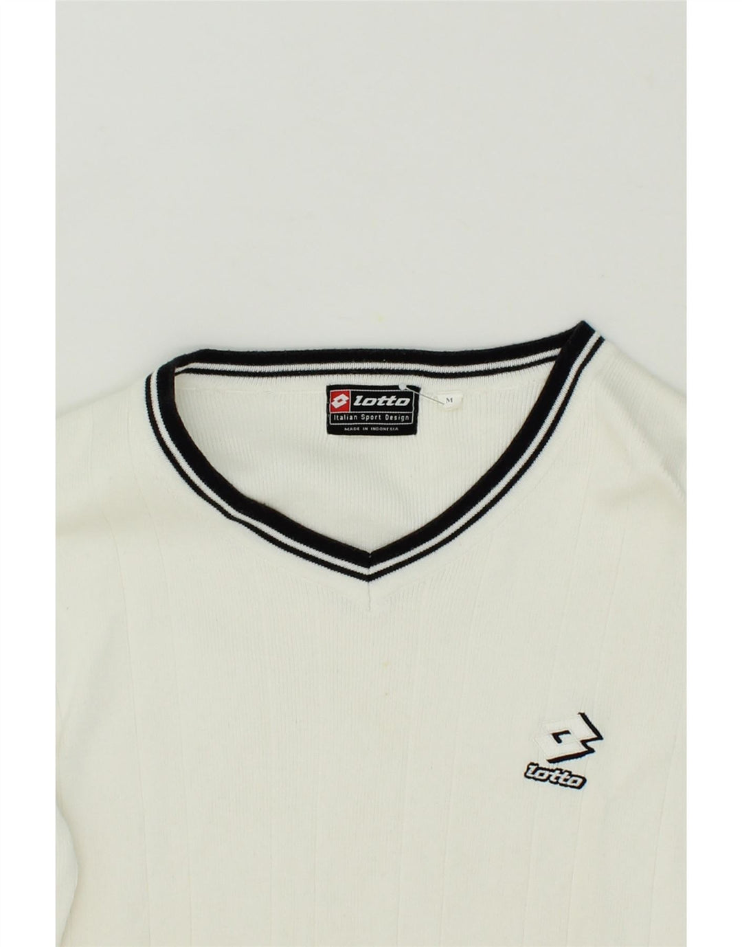 LOTTO Womens V-Neck Jumper Sweater UK 12 Medium White Vintage Lotto and Second-Hand Lotto from Messina Hembry 