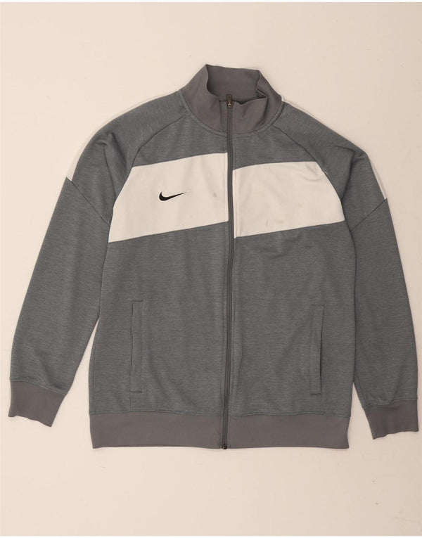 Nike Mens Dri Fit Tracksuit Top Jacket Large Grey Colourblock Polyester
