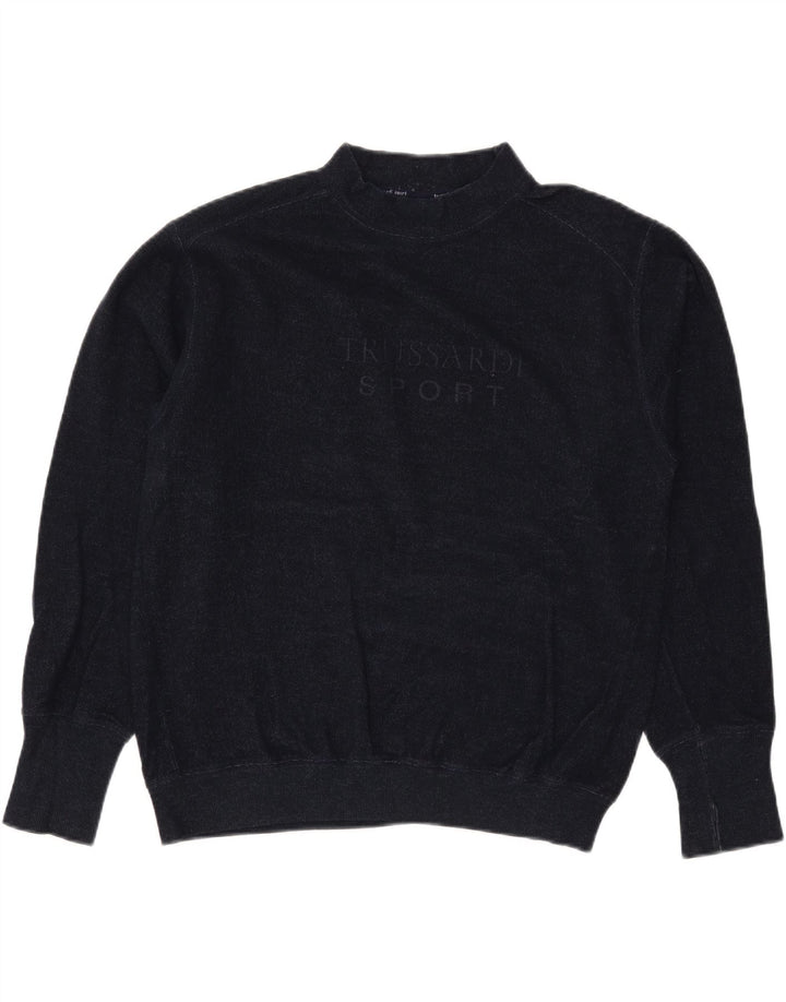TRUSSARDI Herre grafisk skildpaddehals sweater Stor marineblå uld