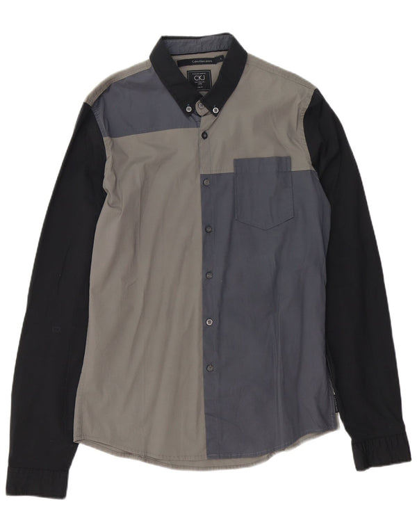 CALVIN KLEIN JEANS Slim Fit Skjorte til mænd Stor grå Colourblock Bomuld