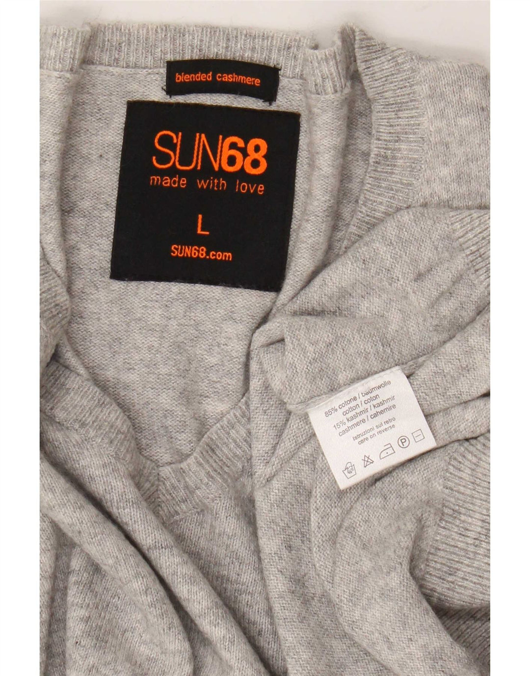 Sun68 Herre V-hals sweater Stor grå bomuld