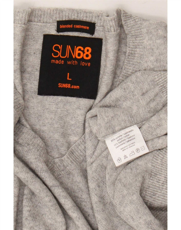 Sun68 Herre V-hals sweater Stor grå bomuld