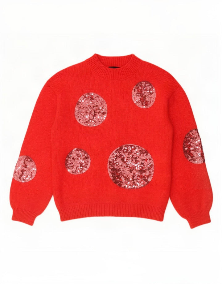 Marks & Spencer Dame Turtle Neck Jumper Sweater UK 10 Small Red Geometric