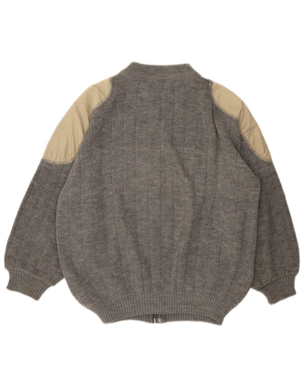 VINTAGE Dame Cardigan Sweater UK 18 XL Grå Colourblock