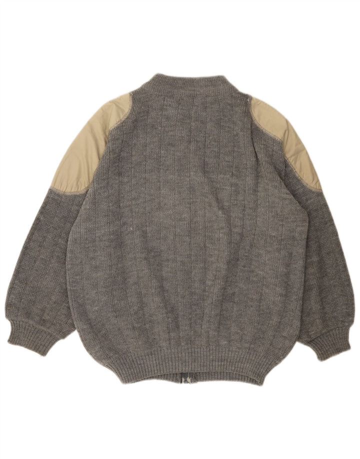 VINTAGE Dame Cardigan Sweater UK 18 XL Grå Colourblock