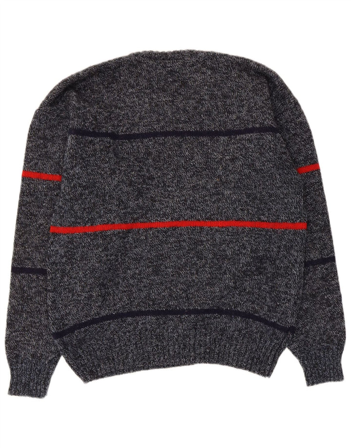 Vintage mænd med rund hals sweater IT 50 mellem grå stribet uld