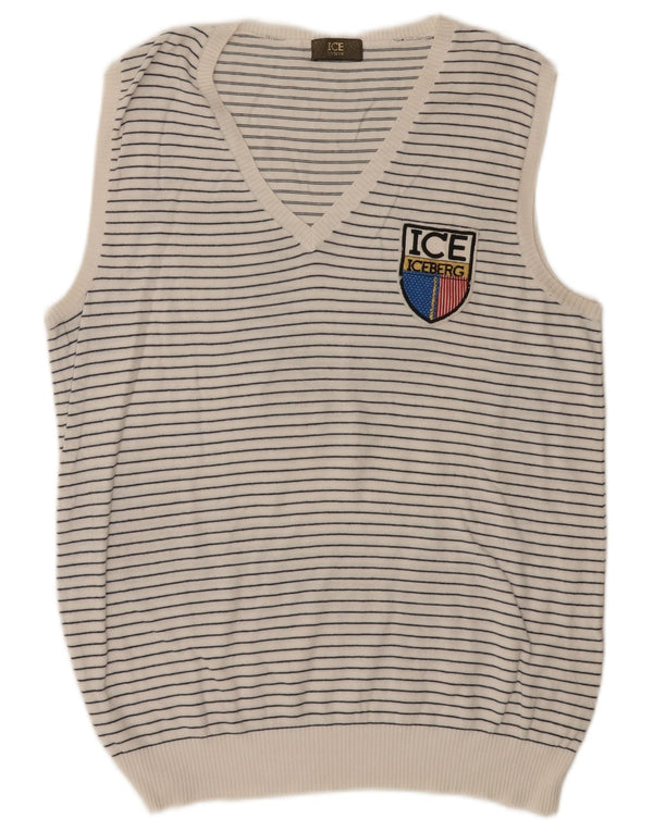 Iceberg Dame Vest Tank Top UK 18 XL Hvid Nålestribet Bomuld