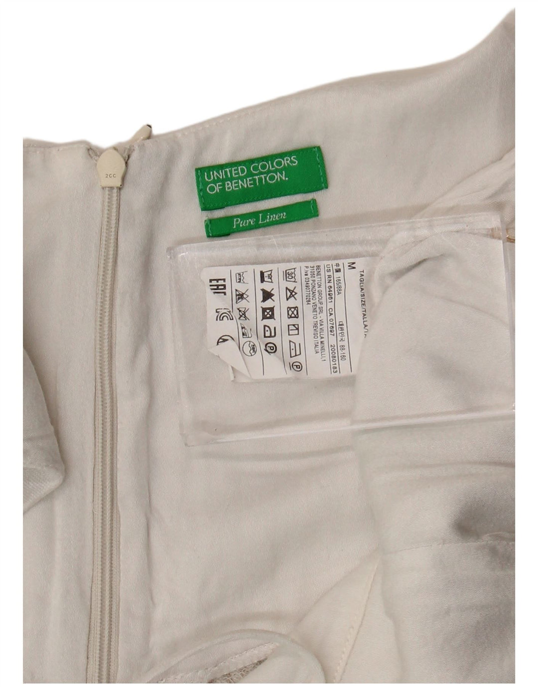 Benetton Womens Slip Dress UK 12 Medium White Pinstripe Linen