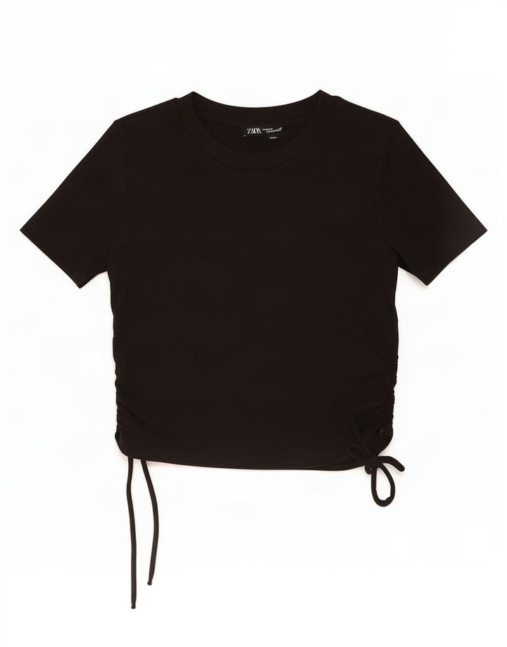 Zara Womens Crop Bluse Top UK 12 Medium Black Polyester
