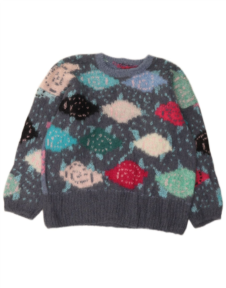 VINTAGE piger sweater med rund hals 13-14 år Grå Colourblock