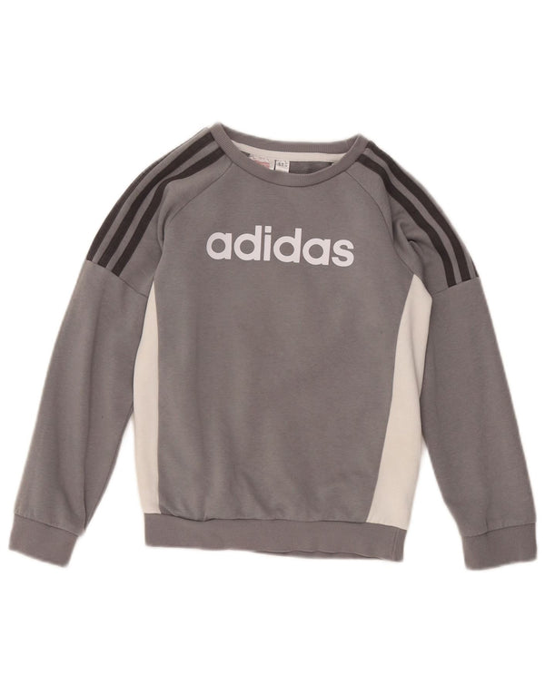Adidas Boys Graphic Sweatshirt Jumper 7-8 år Grå Colourblock Bomuld