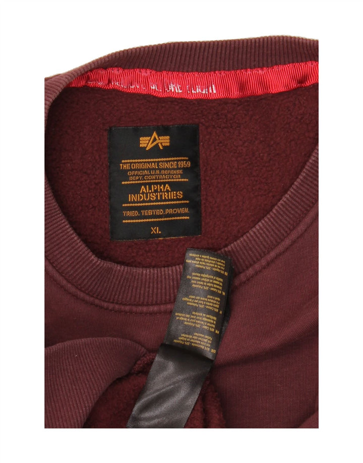 ALPHA INDUSTRIES Mens Graphic Sweatshirt Jumper XL Maroon Cotton Vintage Alpha Industries and Second-Hand Alpha Industries from Messina Hembry 