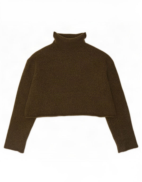 Zara Womens Crop Oversized Roll Neck Jumper Sweater UK 16 Large Khaki