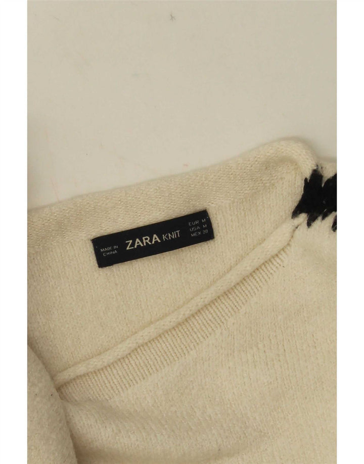 Zara Dame Boat Neck Jumper Sweater UK 14 Medium White Colourblock