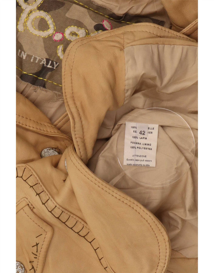Vintage dame 2-knaps læder blazerjakke IT 42 Medium Beige
