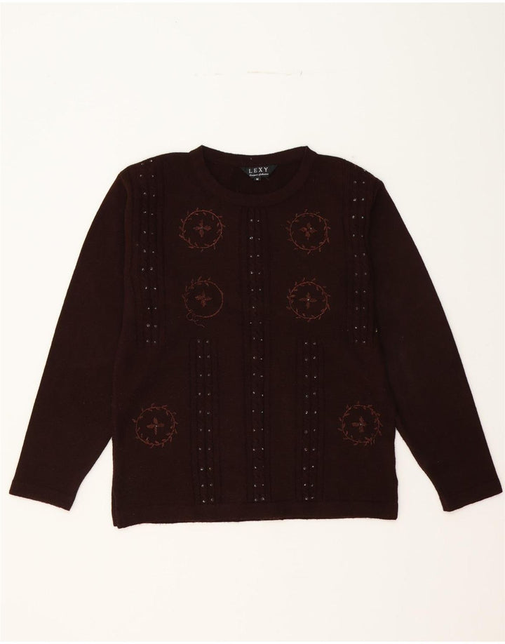 VINTAGE Womens Crew Neck Jumper Sweater UK 14 Medium Brown Acrylic Vintage Vintage and Second-Hand Vintage from Messina Hembry 