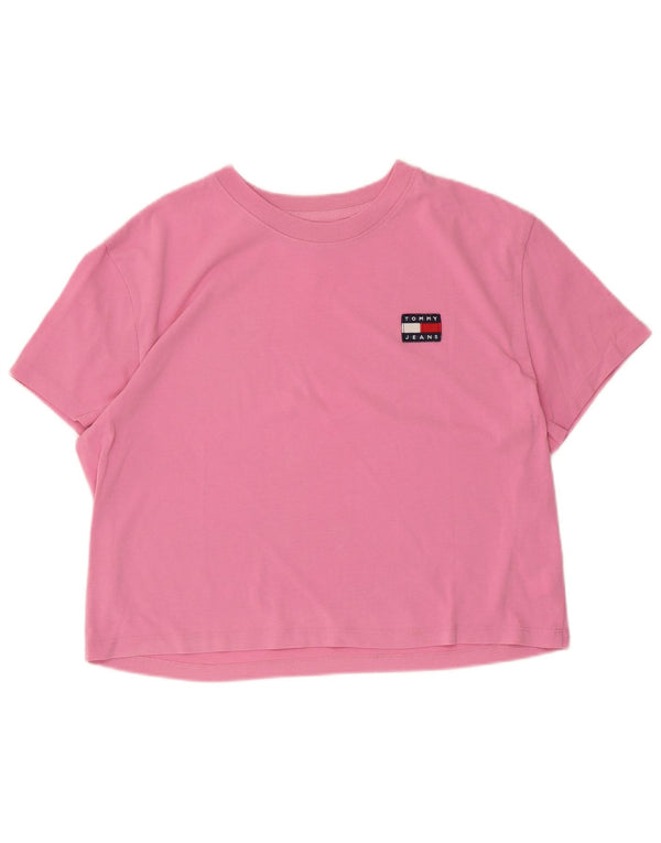 Tommy Hilfiger Dame Crop T-Shirt Top UK 14 Medium Pink Bomuld