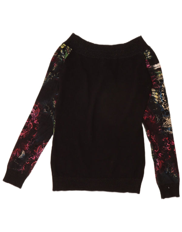 Desigual Womens Boat Neck Jumper Sweater UK 12 Medium Black Floral