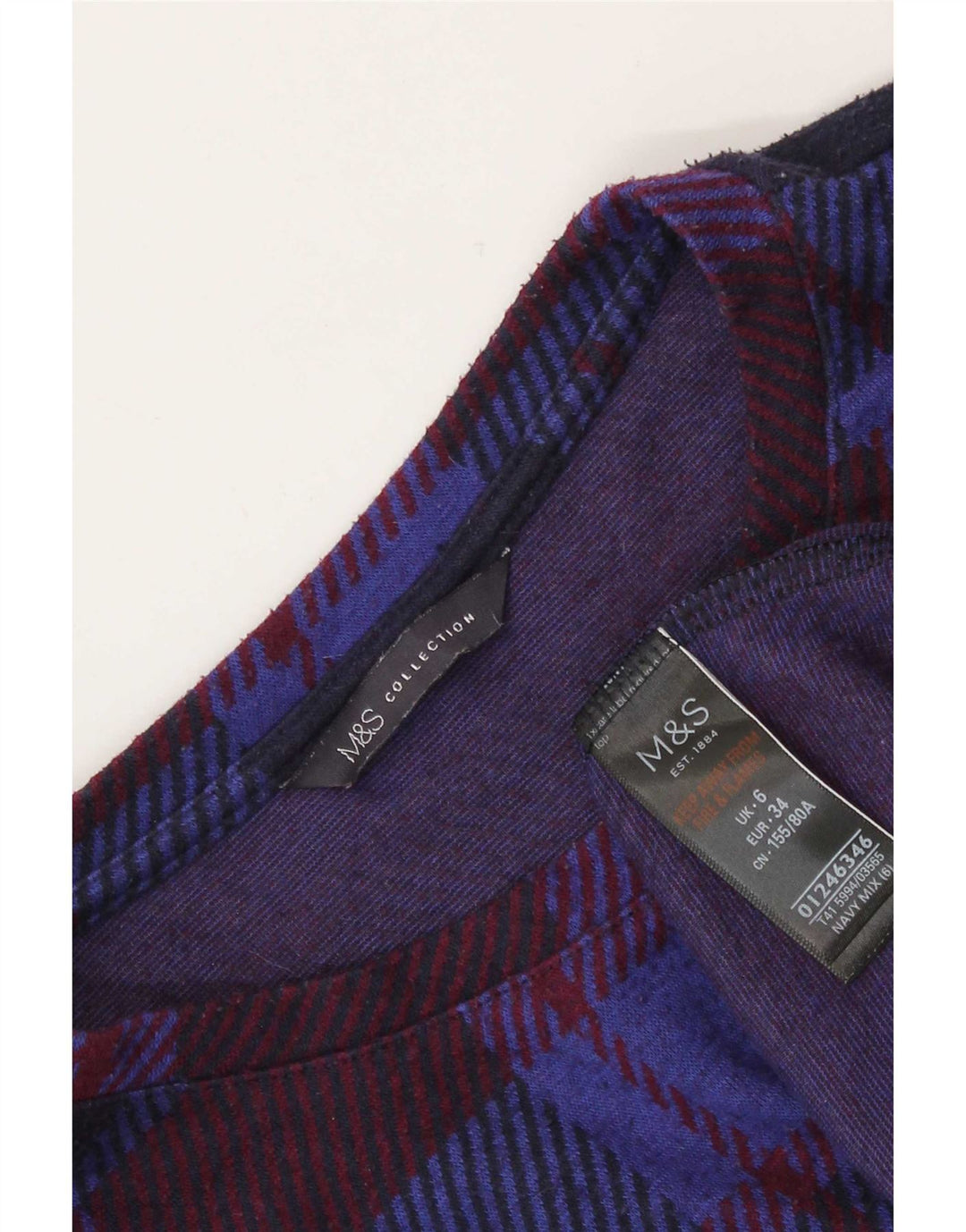 Marks & Spencer Dame Top Langærmet UK 6 XS Navy Blue Ternet polyester