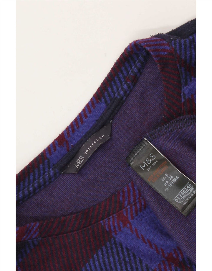 Marks & Spencer Dame Top Langærmet UK 6 XS Navy Blue Ternet polyester