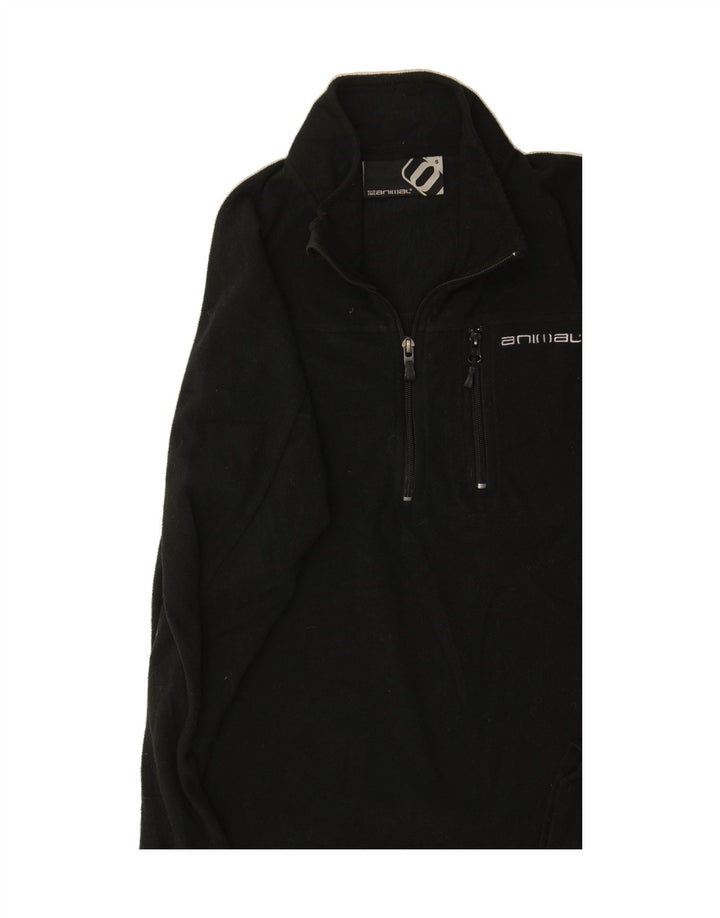 ANIMAL Mens Zip Neck Fleece Jumper Small Black Polyester Vintage Animal and Second-Hand Animal from Messina Hembry 