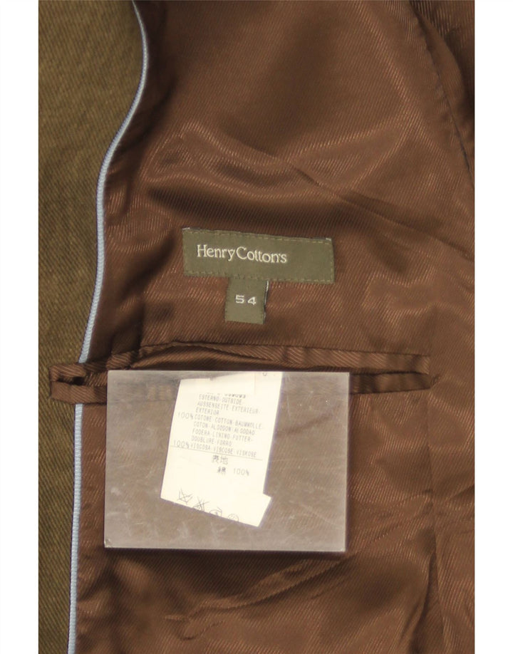 Henry Cottons Herre 3-knaps blazerjakke IT 54 2XL Khaki Bomuld