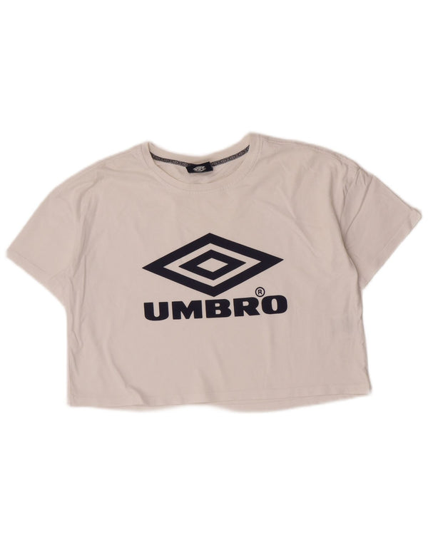 Umbro Womens Crop Oversized grafisk T-shirt Top UK 10 Small White Bomuld