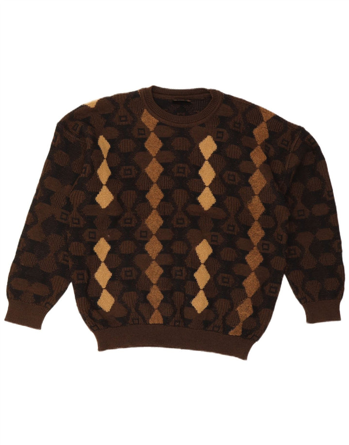 Baffo herre rund hals sweater stor brun Argyle/diamant akryl