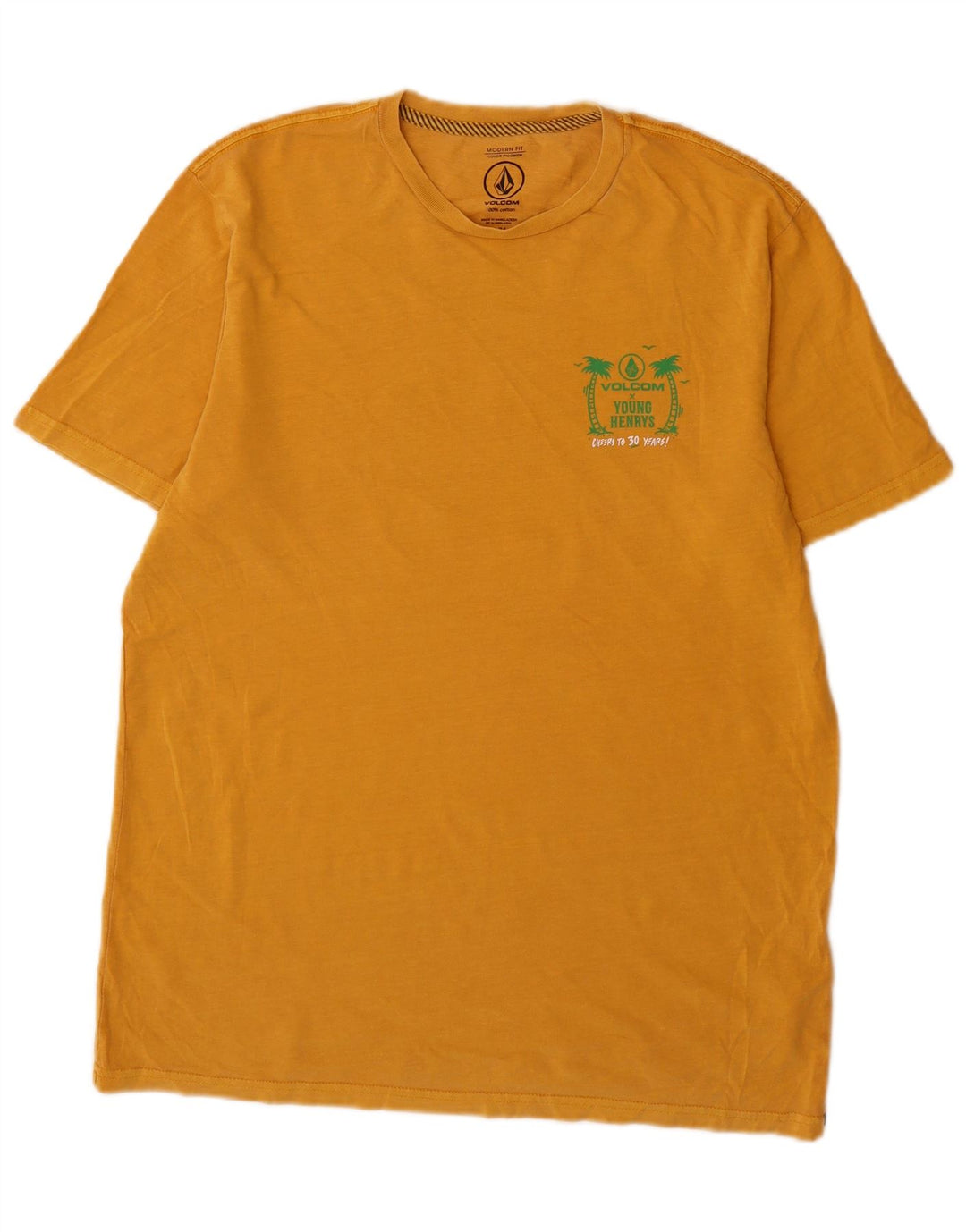 Volcom Herre Modern Fit Grafisk T-Shirt Top Medium Gul Bomuld