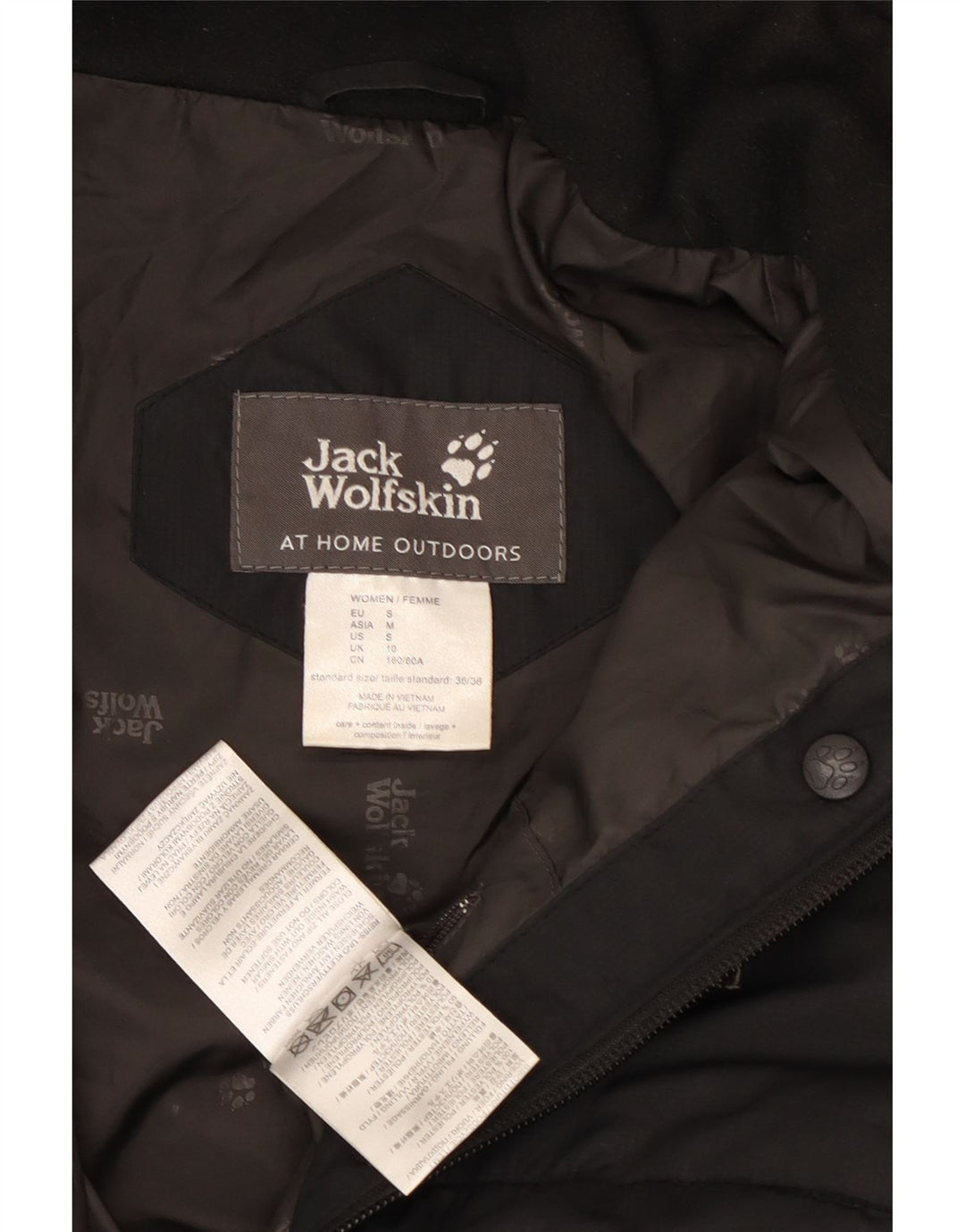 Jack Wolfskin Dame Hætte Polstret Frakke UK 10 Small Black Polyester