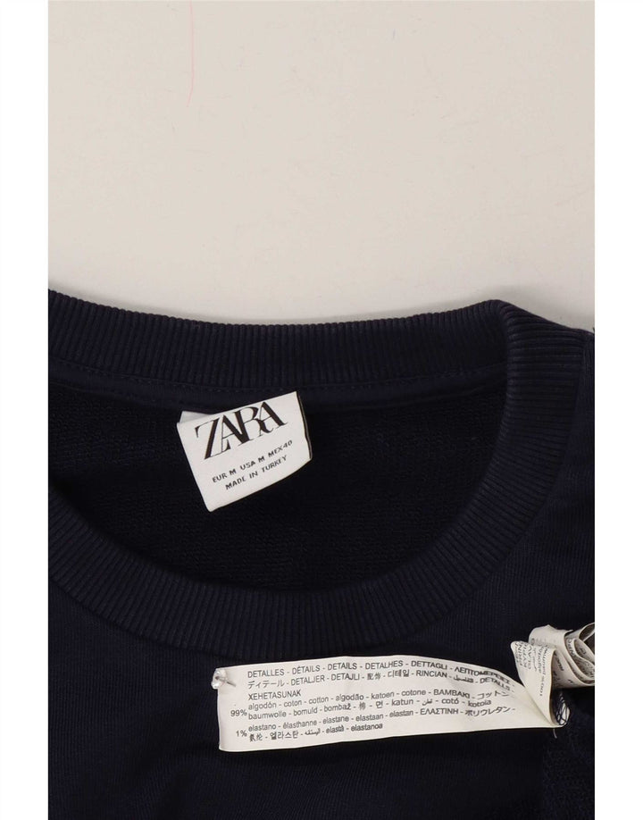 Zara Herre grafisk sweatshirt Jumper Medium Marineblå Colourblock Bomuld