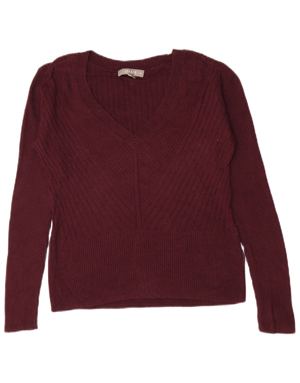 Oasis Womens Crop V-hals sweater UK 12 Medium Burgundy Viscose