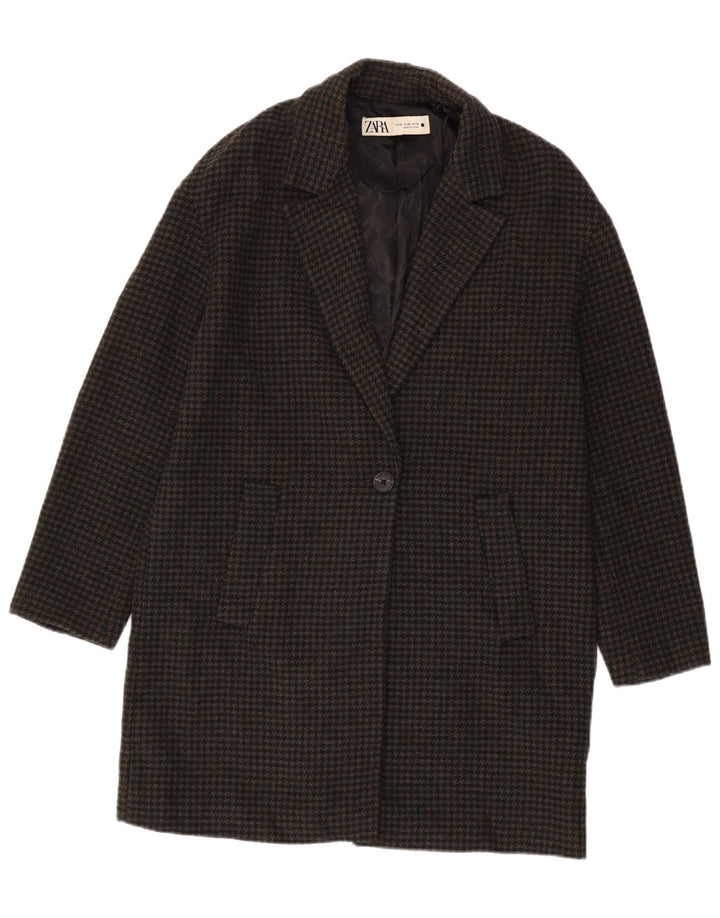 Zara oversize overfrakke til kvinder UK 6 XS Sort Houndstooth Polyester