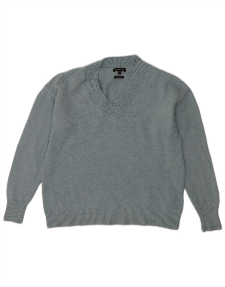 Massimo Dutti Dame V-hals sweater UK 14 Medium Blue Polyamide
