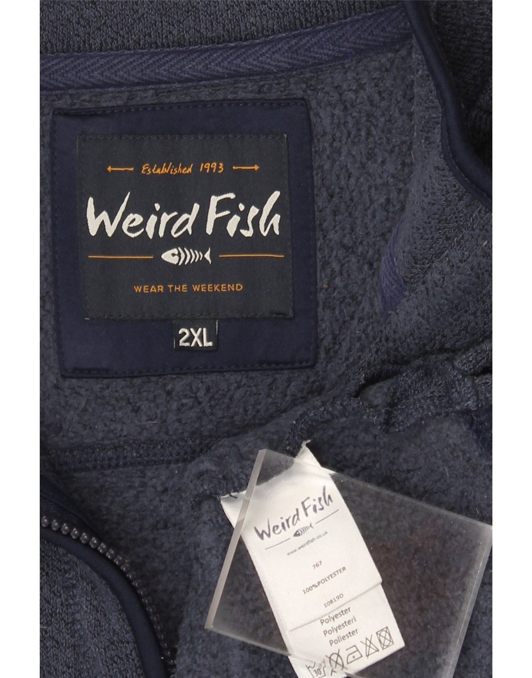 Weird Fish Herre Zip Neck Sweatshirt Jumper 2XL Navy Blue Polyester